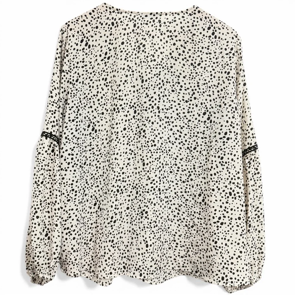 Vince Cream Blouse with‎ polka dots Print and Lace Trim Size Large